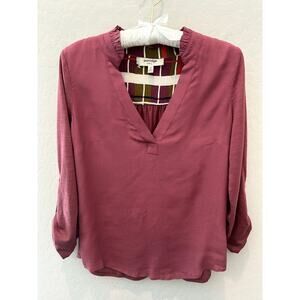 ANTHROPOLOGIE | Porridge Mauve Ruffle Neck Relaxed Fit Blouse | XS